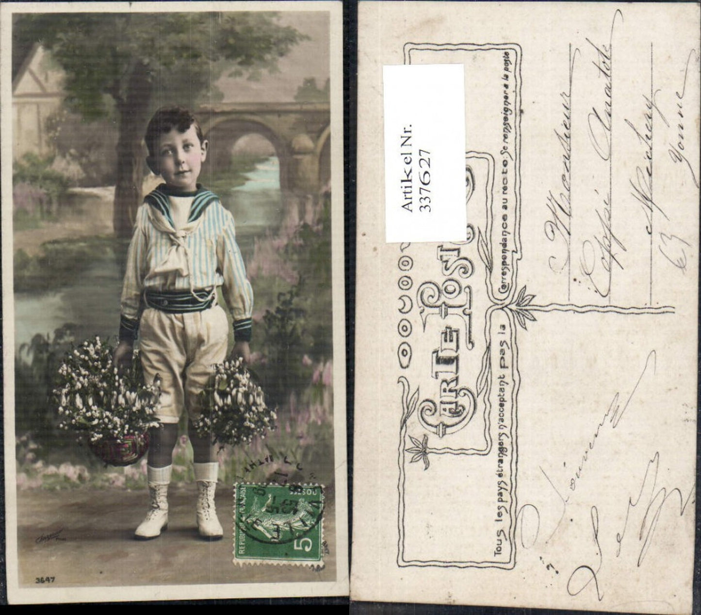 337627, Child in uniform, boy, sailor suit, flowers, basket