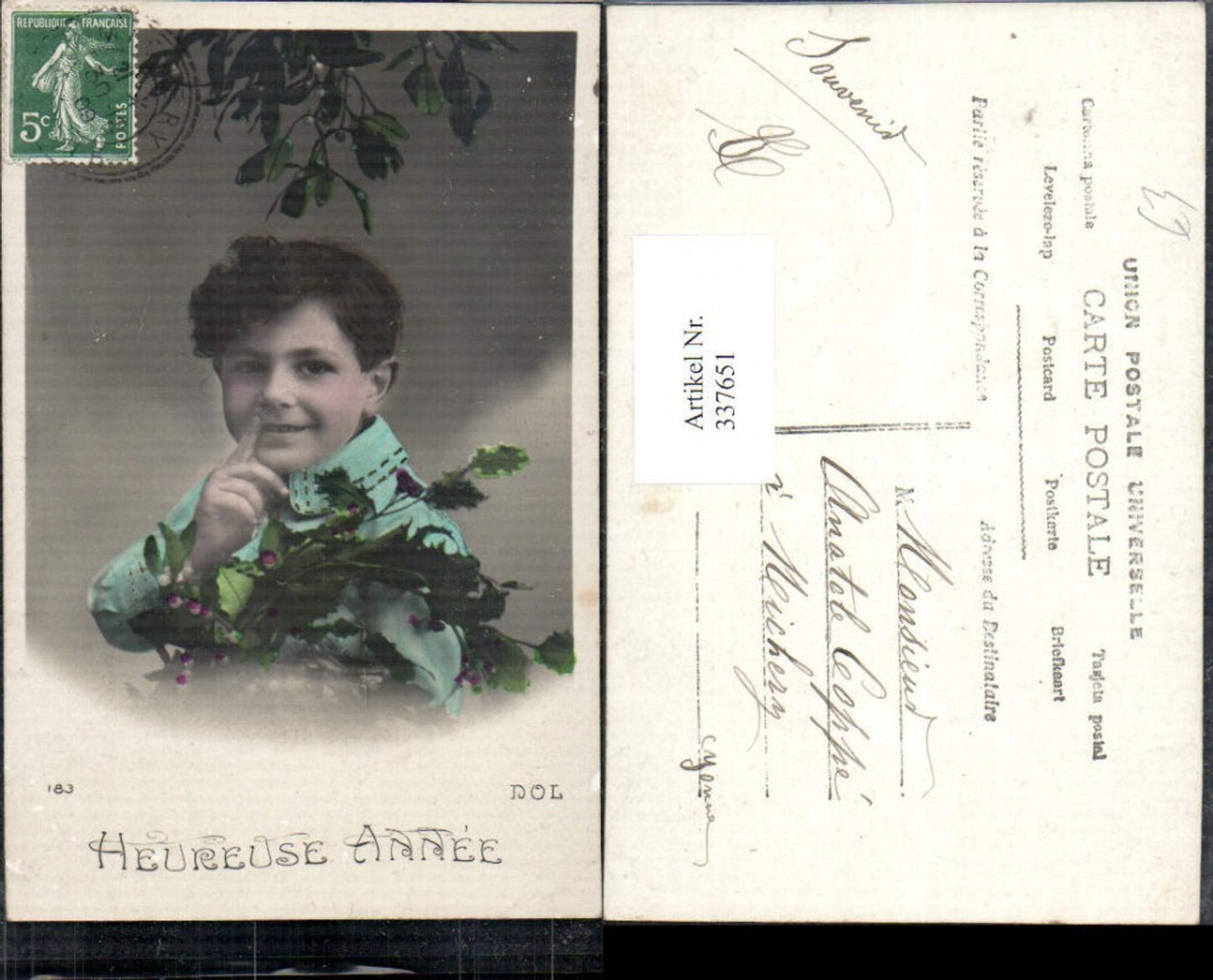 337651,Kind Bub Junge Mistel Stechpalmenzweige Heureuse Annee