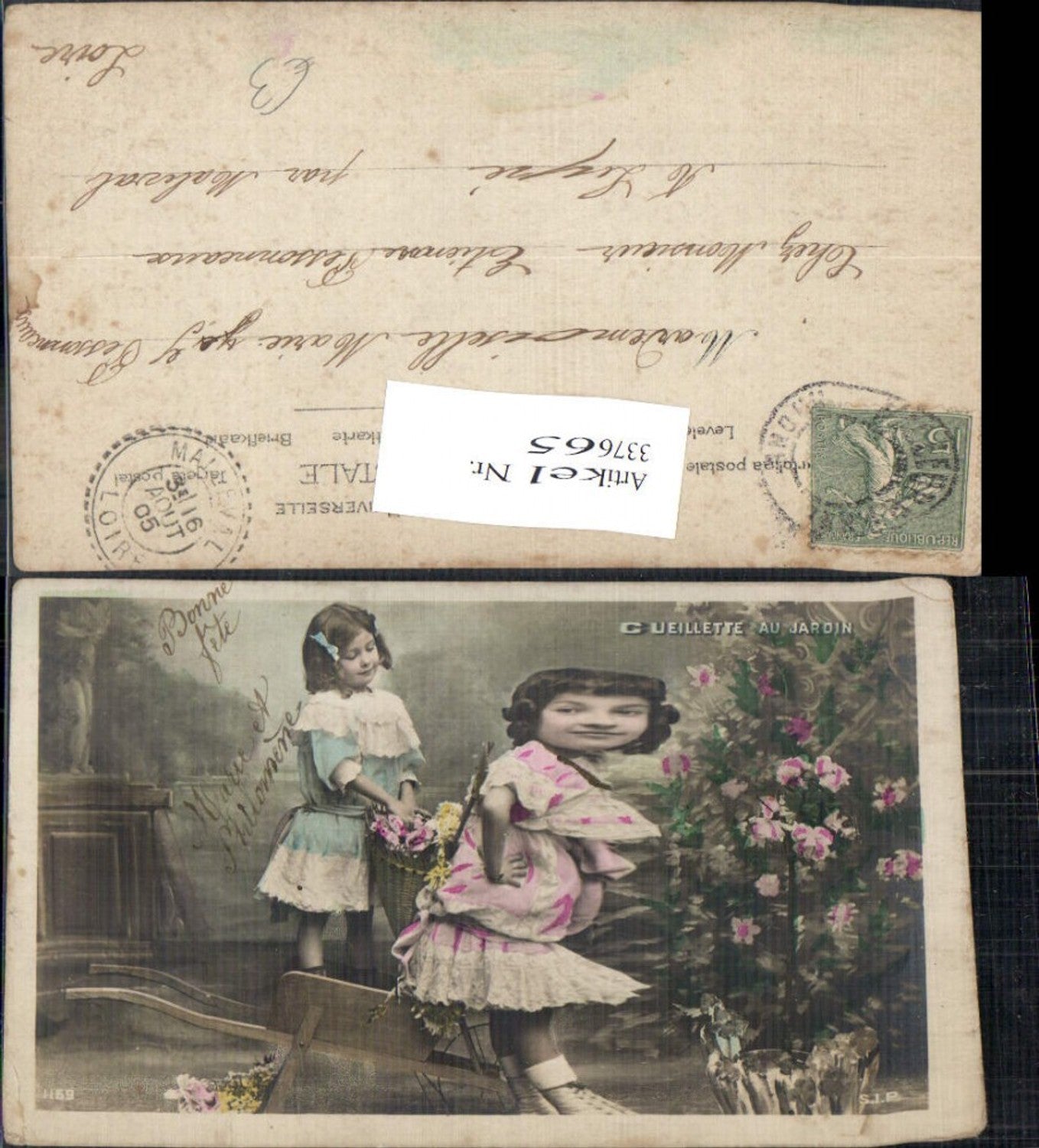337665,Kinder Mädchen Kleid Blumen Korb Schubkarre Scheibtruhe
