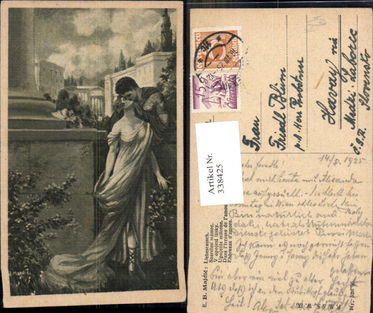 338425,Künstler Ak E. B. Majdic Liebesrausch Liebe Paar