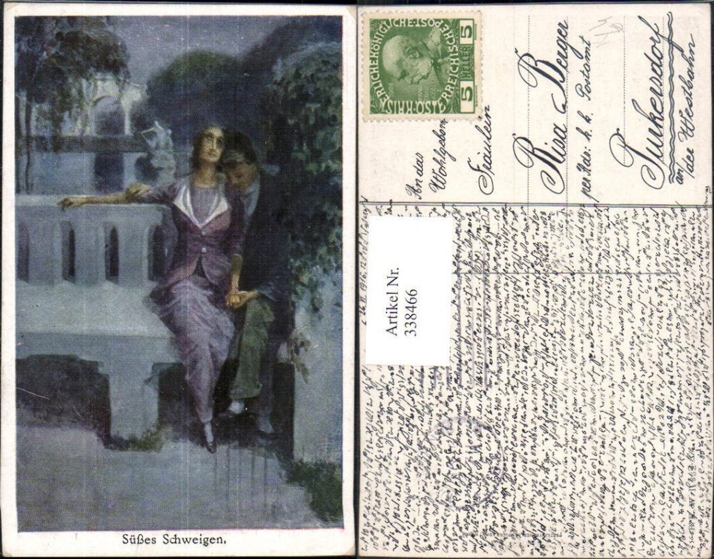 338466,Künstler Ak Süßen Schweigen Liebe Paar Umarmung Bank b. Nacht