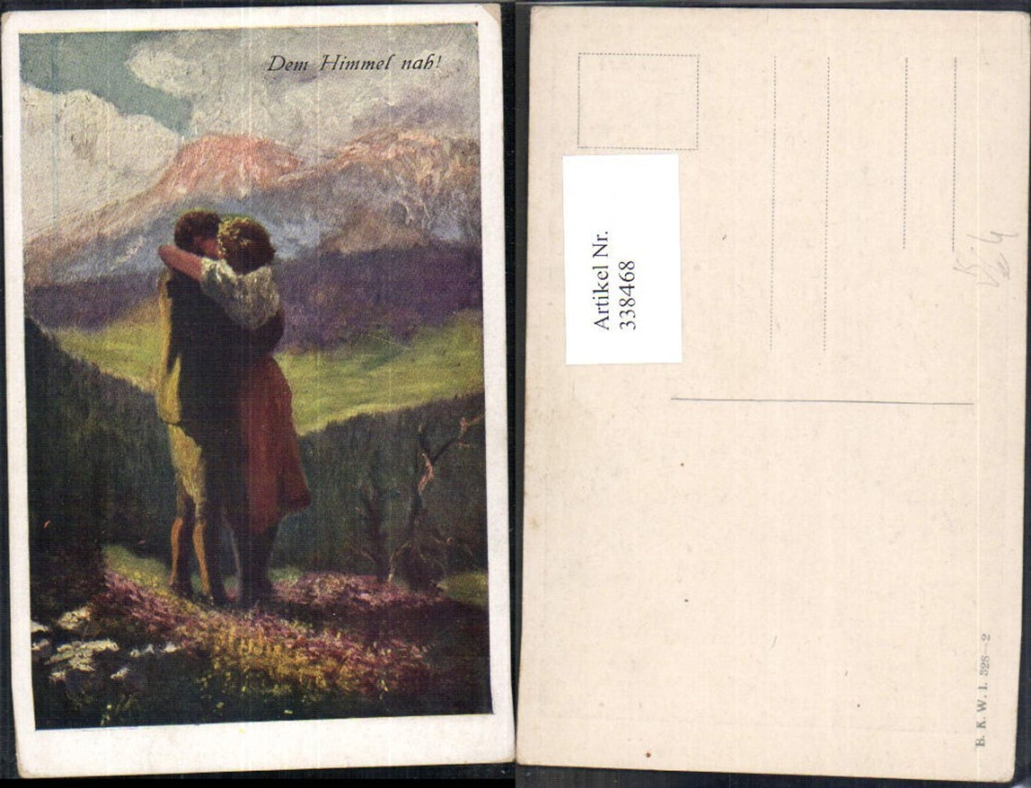 338468, Artist Ak Close to Heaven Love Couple Kiss Embrace against Mountain Scenery pub BKWI 328/2