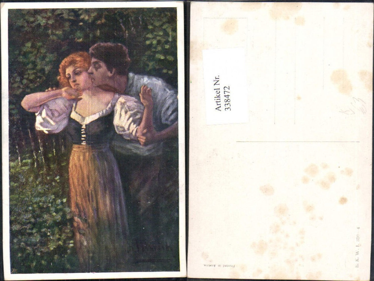 338472,Künstler Ak Liebe Paar Kuss a. Wange pub B.K.W.I. 320/4