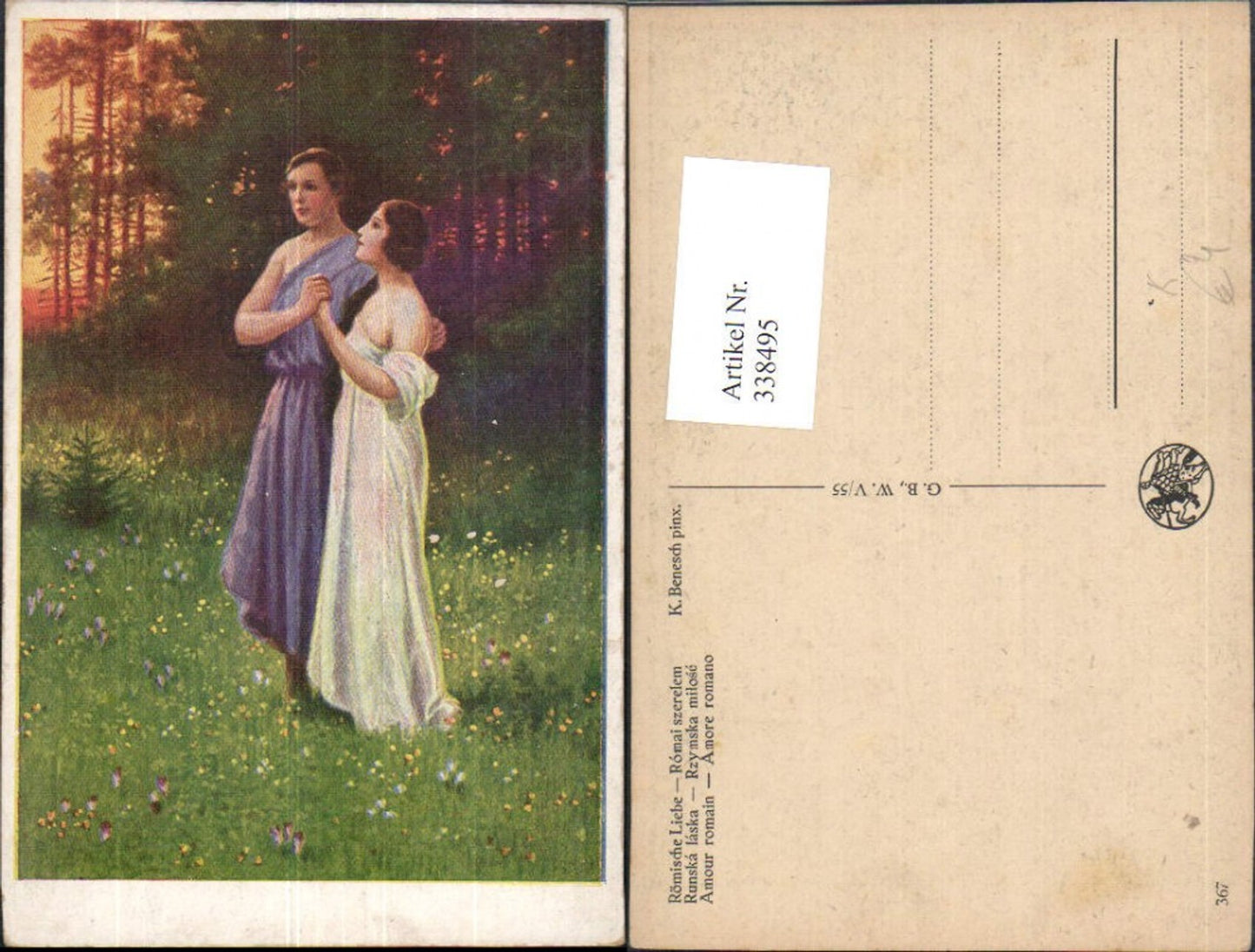 338495,Künstler Ak K. Benesch Römische Liebe Paar Händchenhalten Erotik
