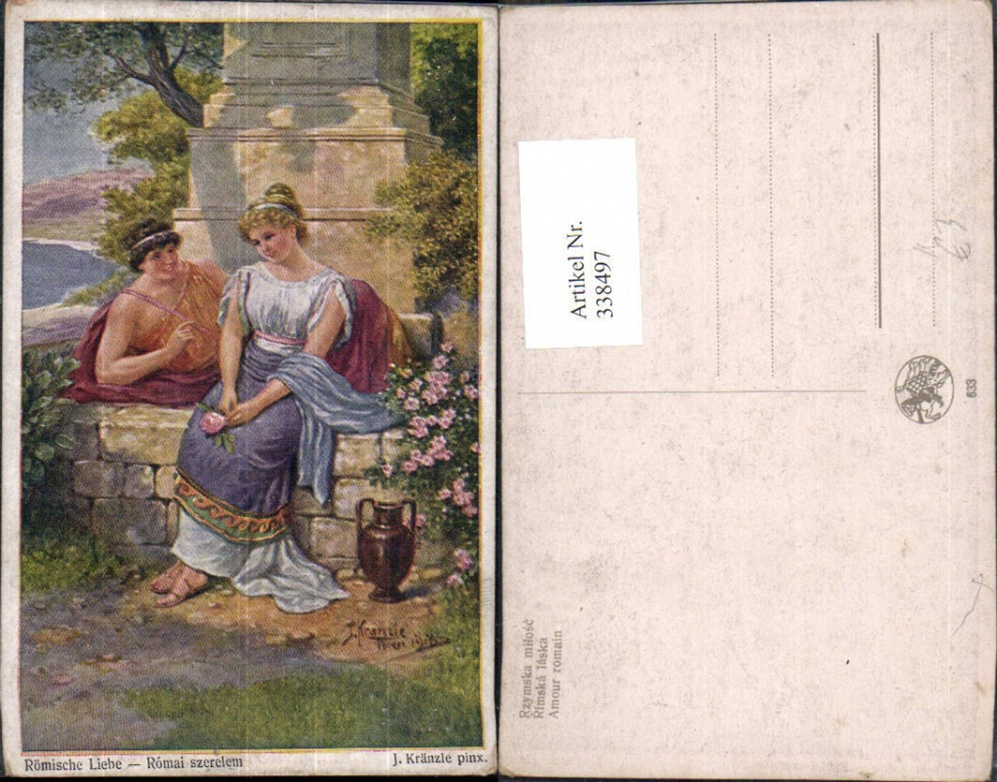 338497,Künstler Ak J. Kränzle Amour romain Römische Liebe Paar Krug