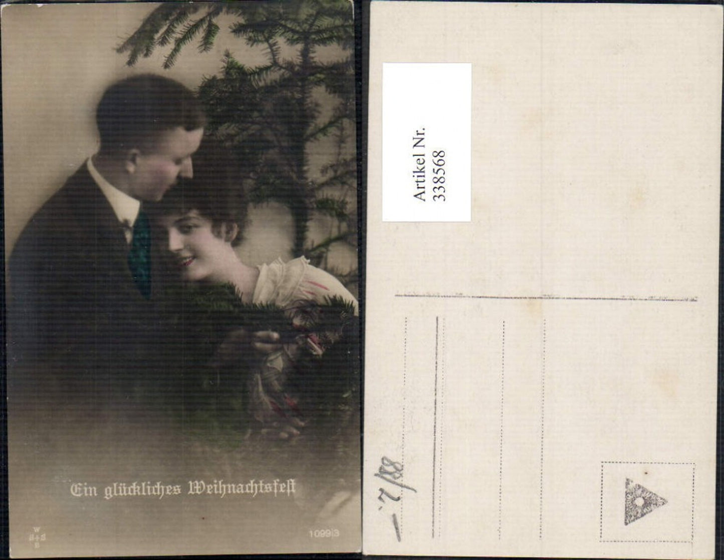 338568,Foto Ak Liebe Paar Umarmung Tannenzweig Weihnachten