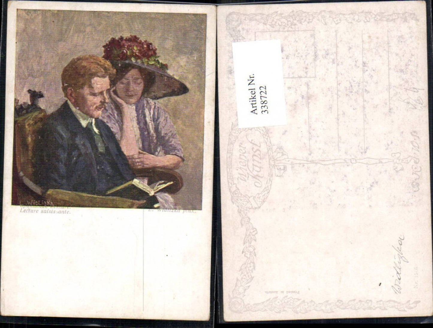 338722,Künstler Ak L. Widlizka Spannende Lektüre Lesen Paar Hut Buch pub B.K.W.I. 1566