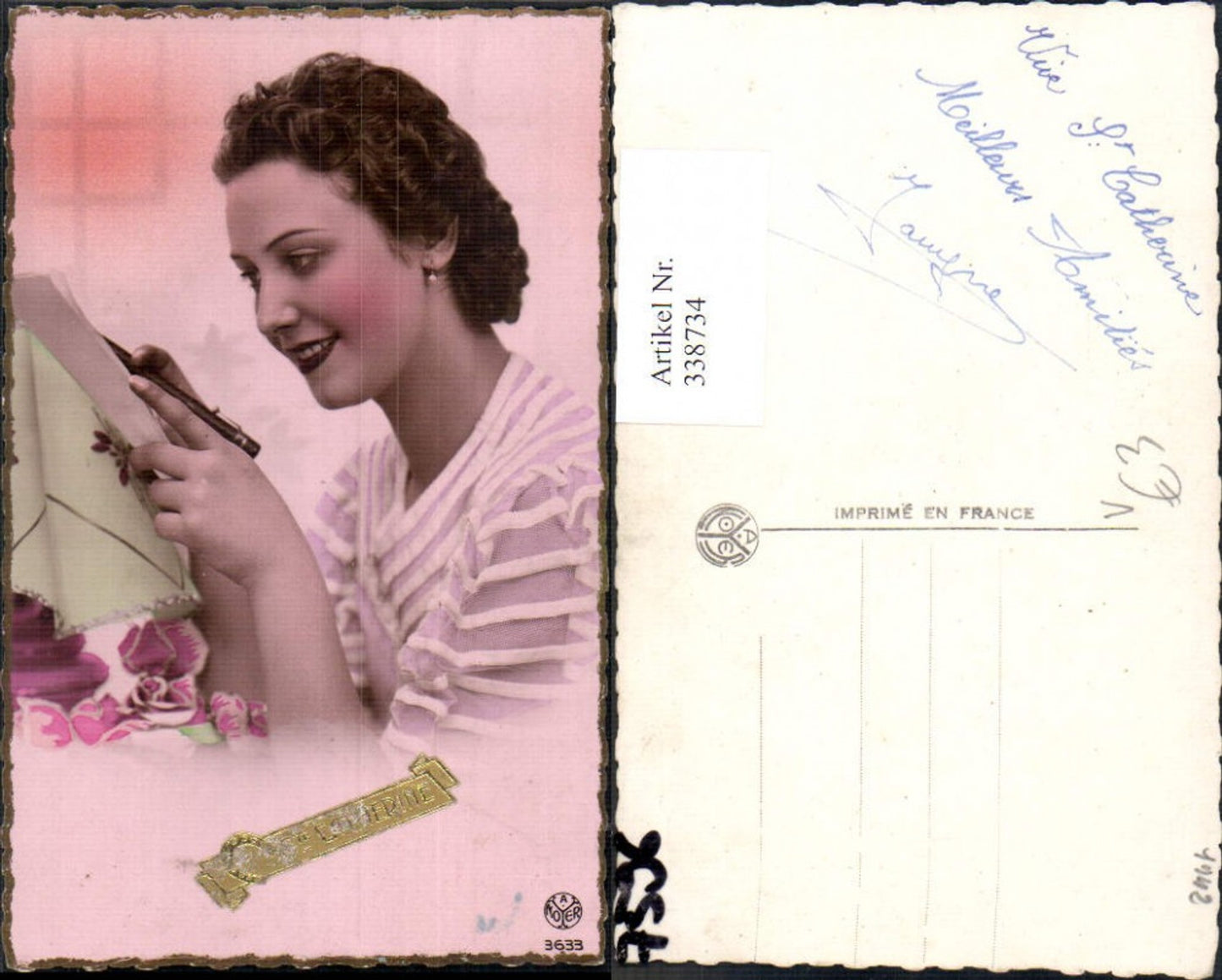338734,Lesen Frau m. Brief Stift pub A. Noyer 3633