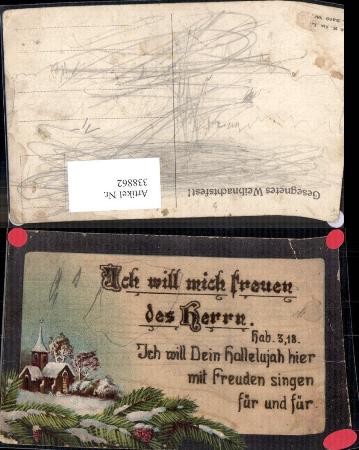 338862,Künstler Ak Kirche Winteransicht Spruch Text Tannenzweige