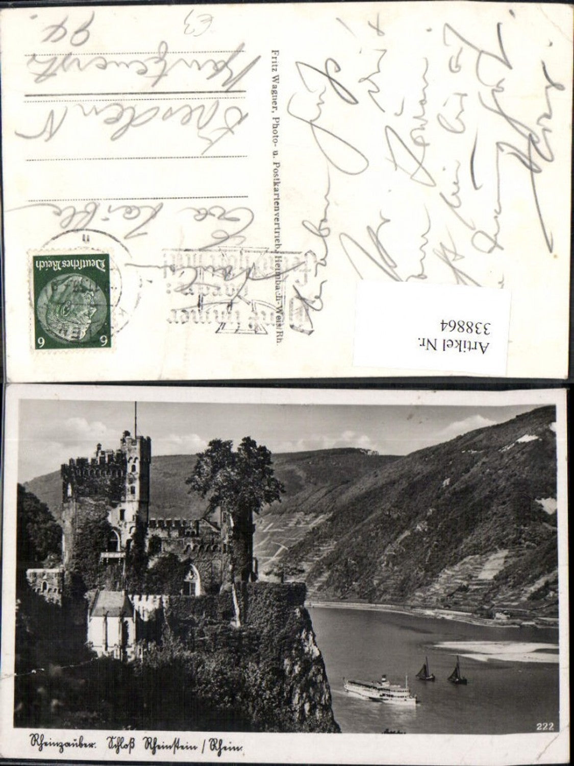 338864,Foto Ak Schloss Rheinstein a. Rhein Trechtingshausen Schiff Dampfer