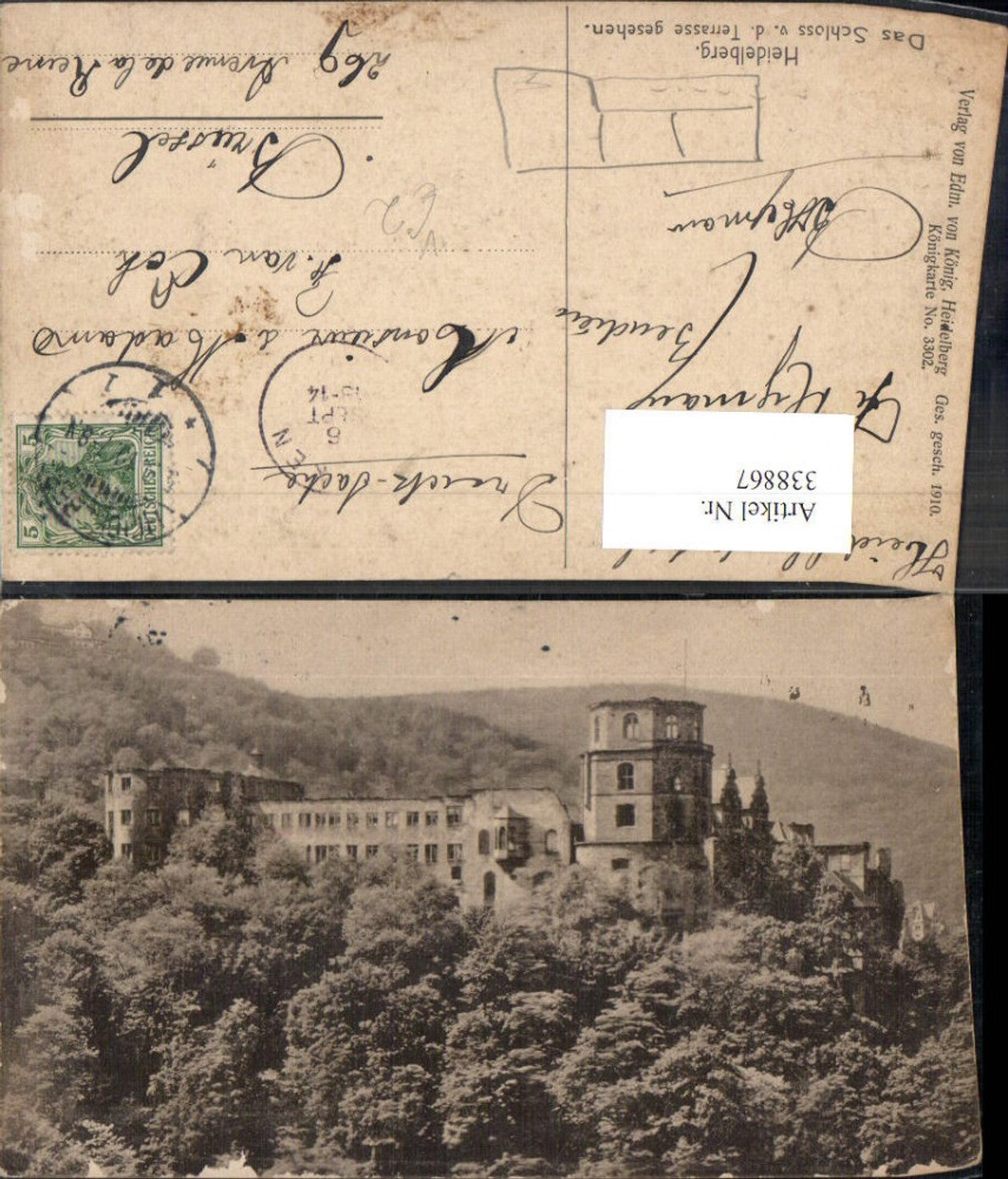 338867,Schloss Heidelberg v. d. Terrasse gesehen pub Edm. v. König 3302