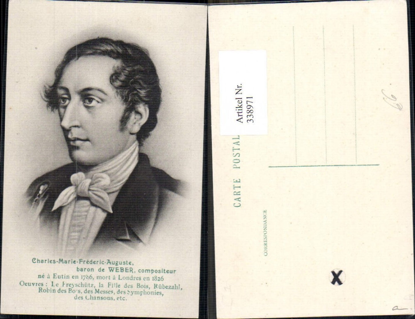 338971,Künstler Ak Charles Marie Frederic Auguste Baron de Weber Komponist Musik