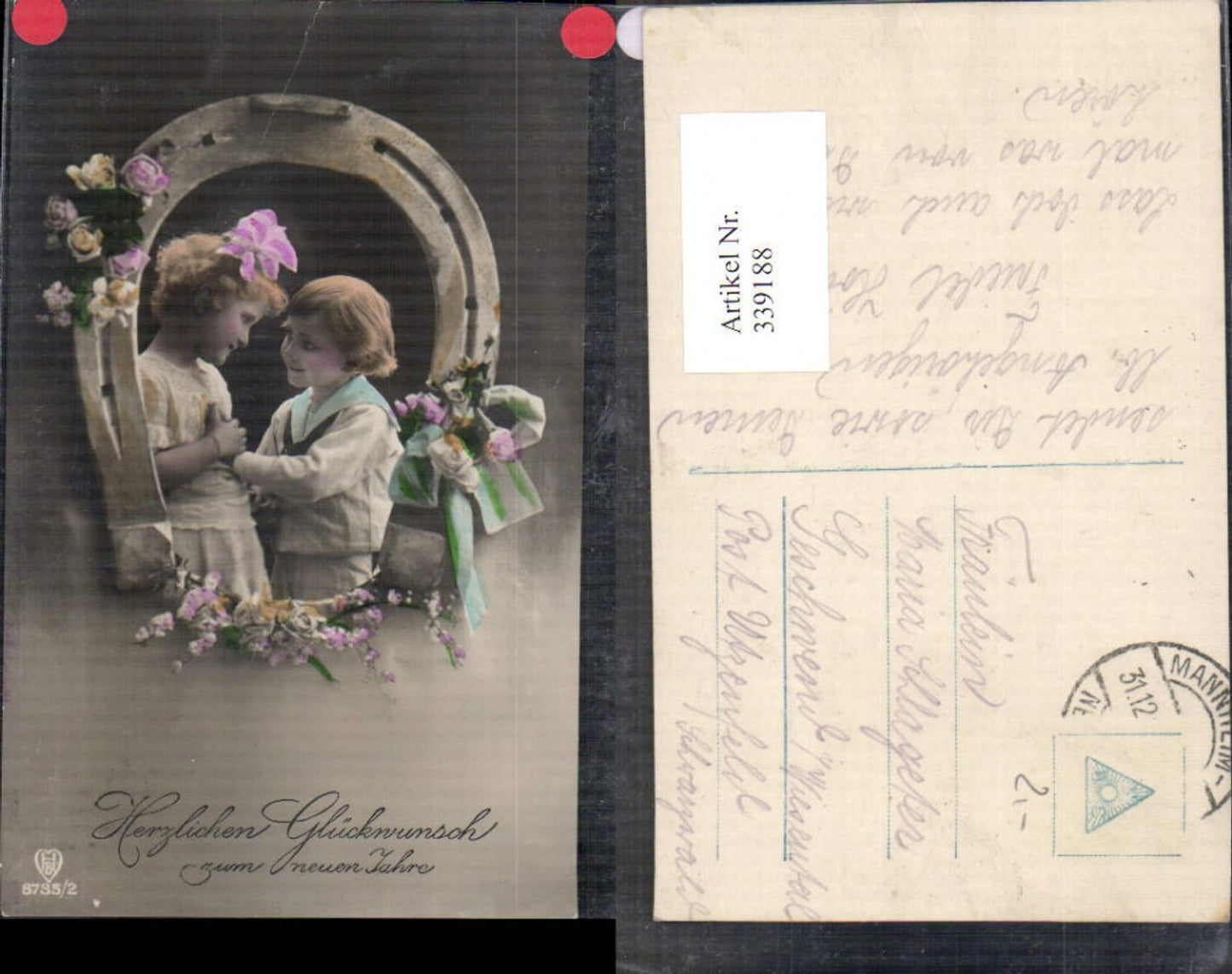 339188,Fotomontage Kinder Uniform Matrosenanzug Hufeisen Blumen Neujahr