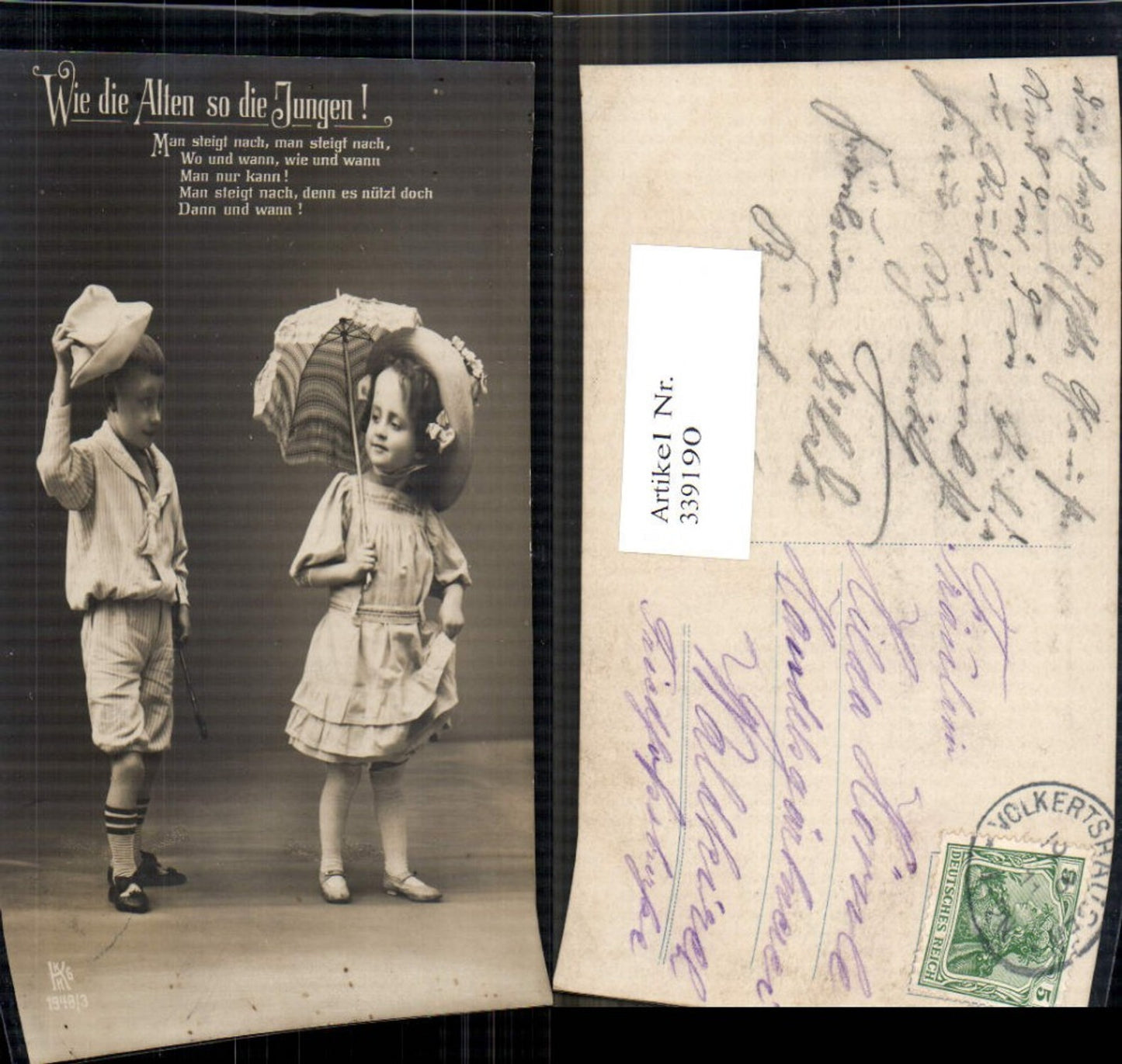 339190,Foto Ak Kind Uniform Matrosenanzug Schirm Hut Wie die Alten so die Jungen Spruch