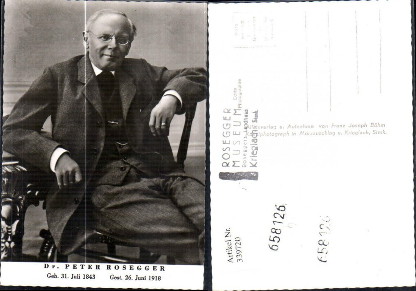 339720,Dr. Peter Rosegger Portrait Schriftsteller Kunst Wissenschaft