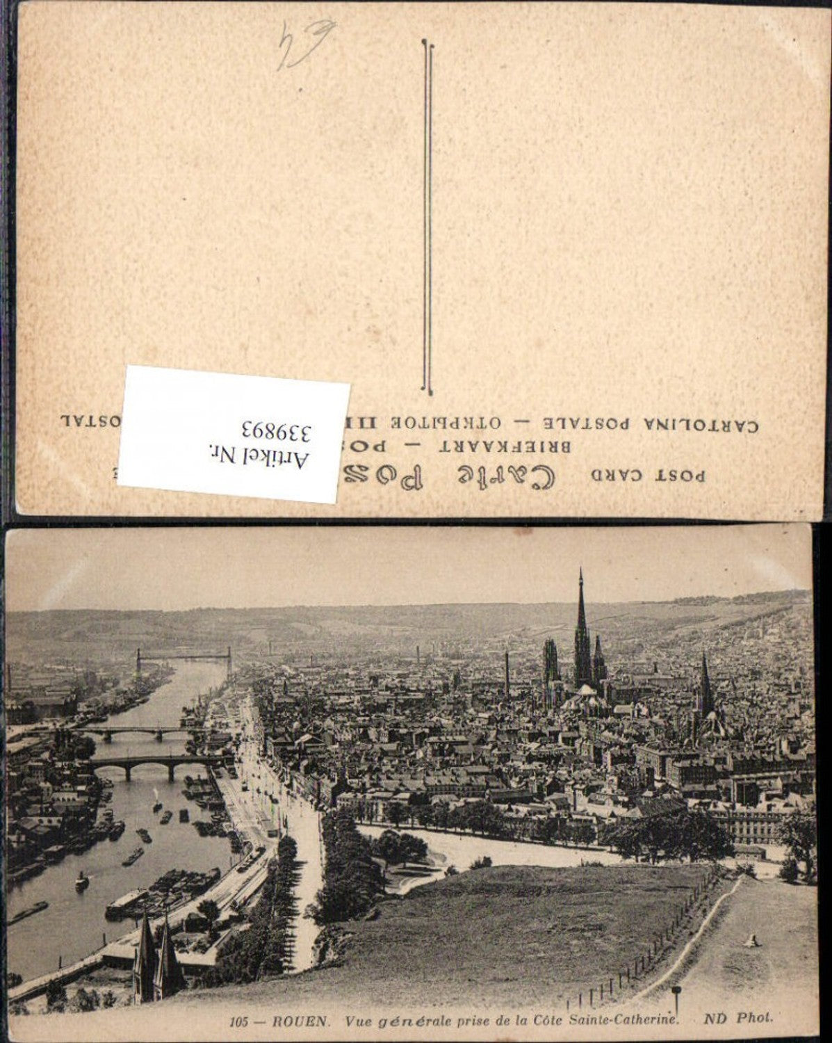 339893,Haute-Normandie Seine-Maritime Rouen Vue generale prise de la Cote Sainte Catherine Totale
