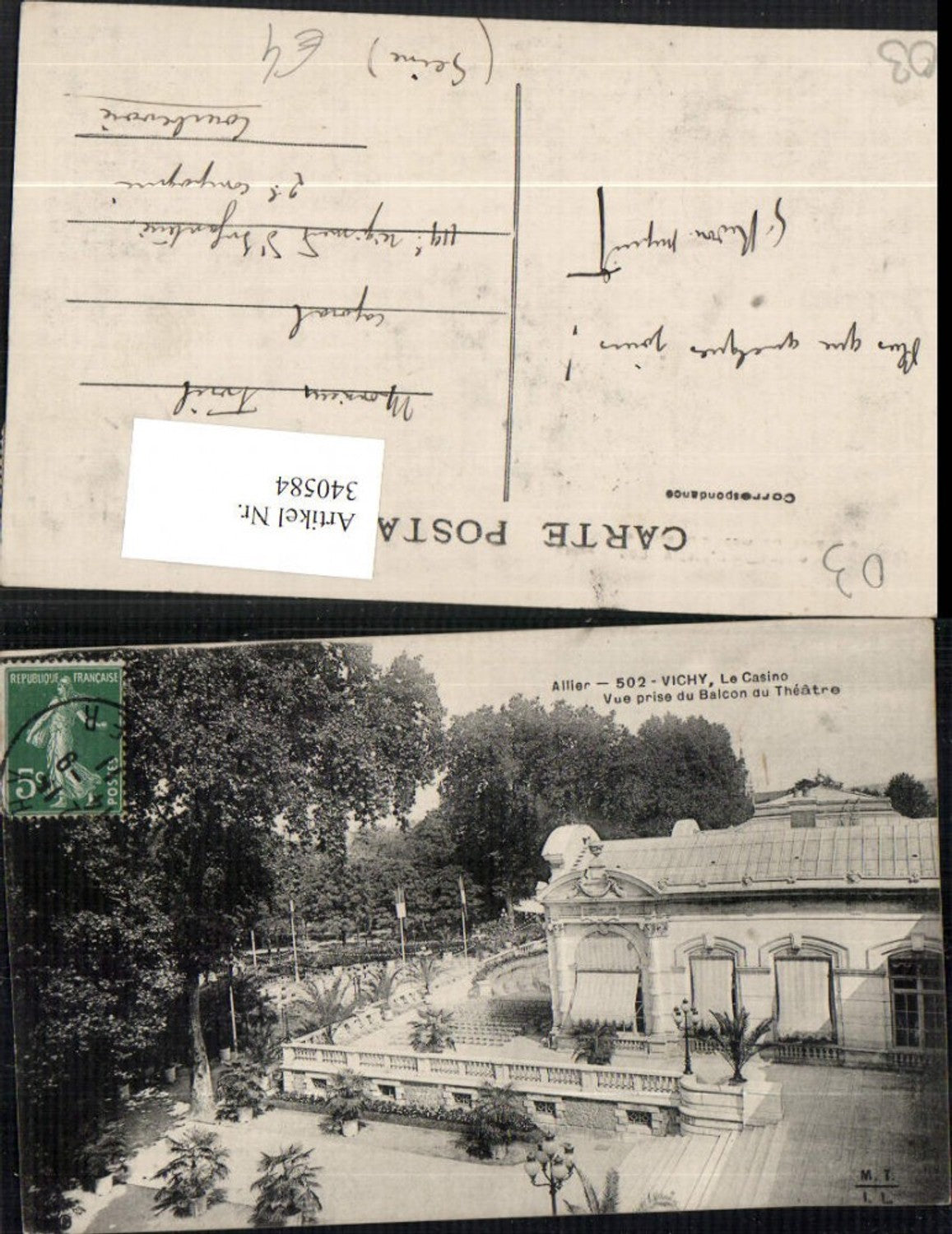 340584,Auvergne Allier Vichy Le Casino Vue prise du Balcon du Theatre