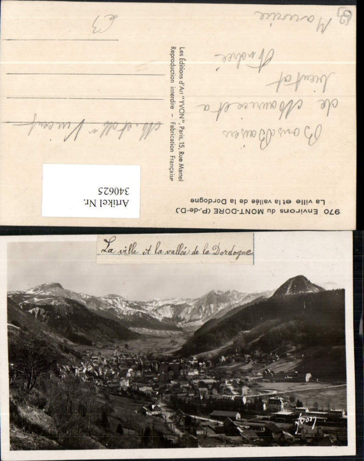 340625,Auvergne Puy-de-Dome Mont-Dore La ville et la vallee de la Dordogne Totale Bergkulisse
