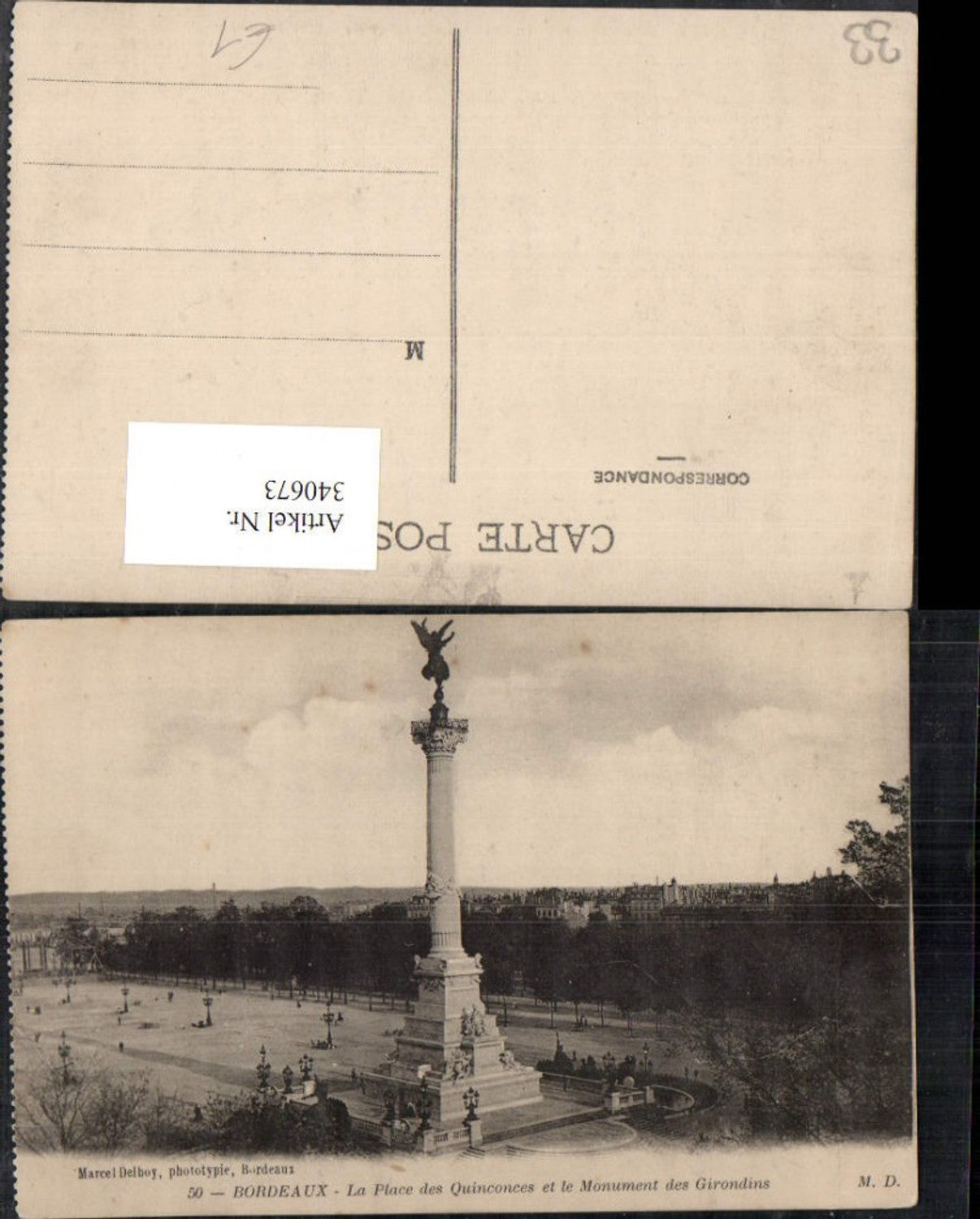 340673,Aquitaine Gironde Bordeaux La Place des Quinconces et le Monument des Girondins Column