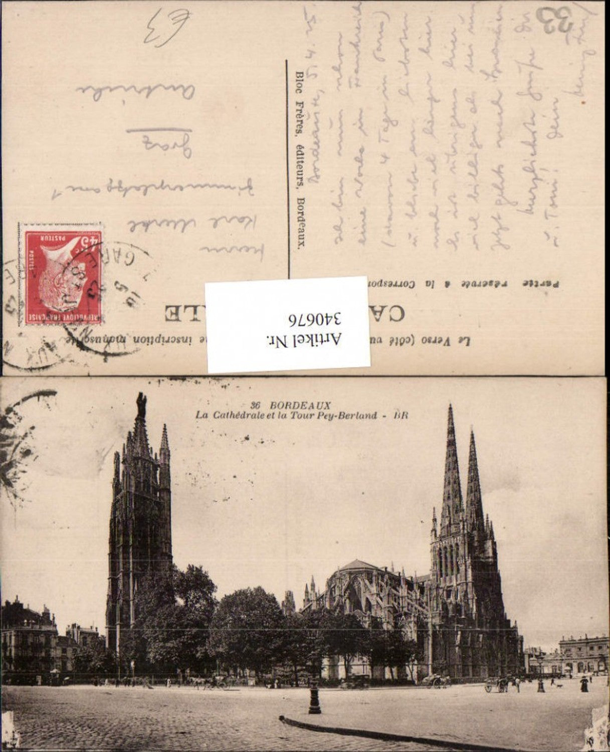 340676,Aquitaine Gironde Bordeaux La Cathedrale et la Tour Pey-Berland church tower
