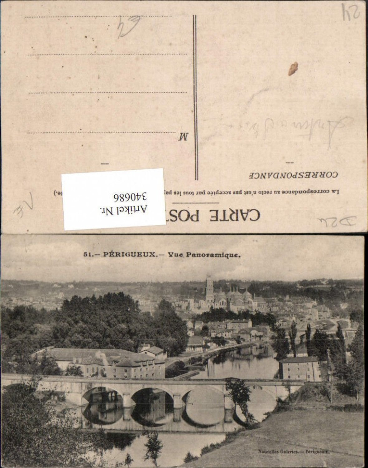 340686,Aquitanien Dordogne Perigueux Vue Panoramique Totale Brücke