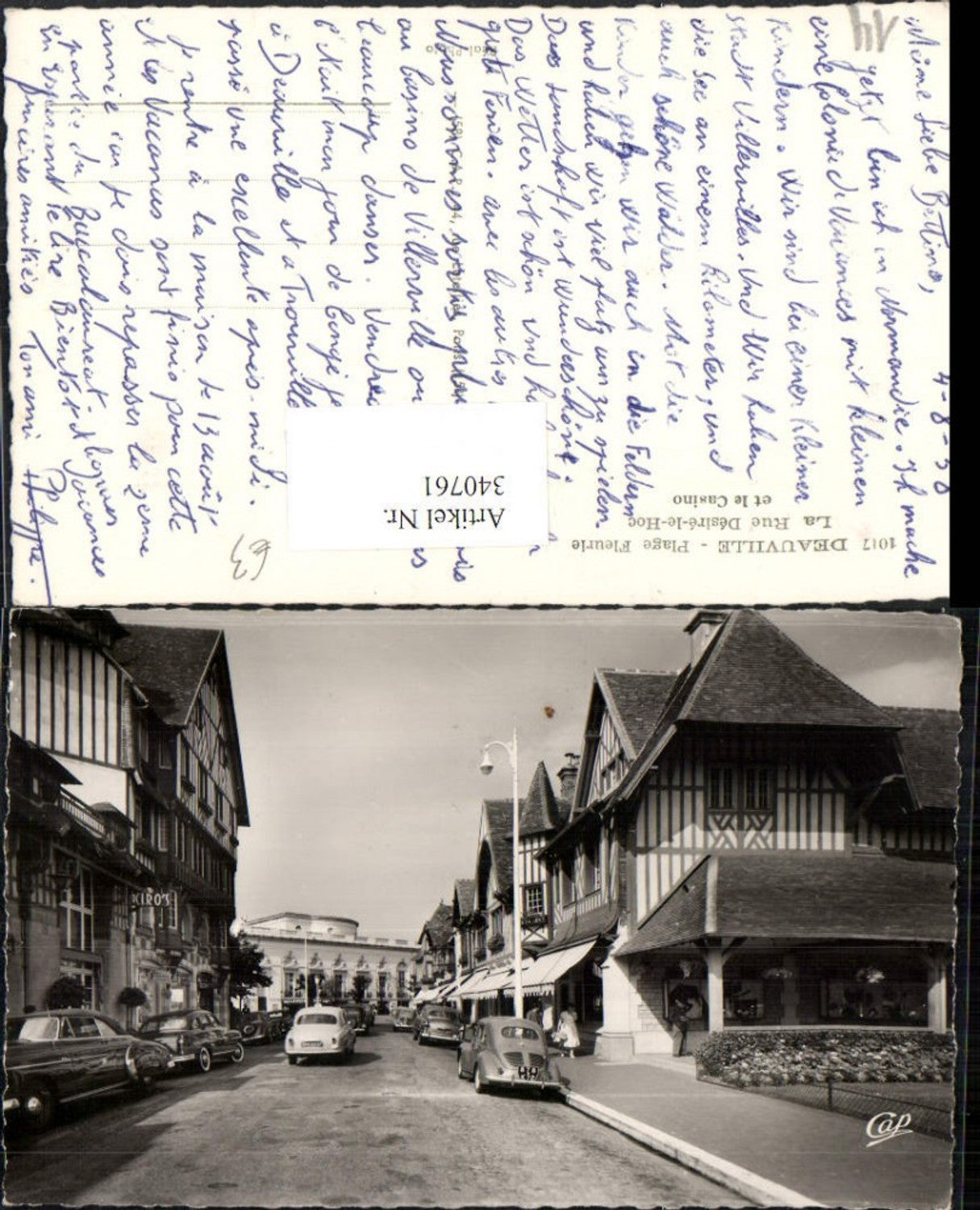340761,Lower Normandy Calvados Deauville Plage Fleurie La Rue Desire-le-HOc et le Casino Oldtimer