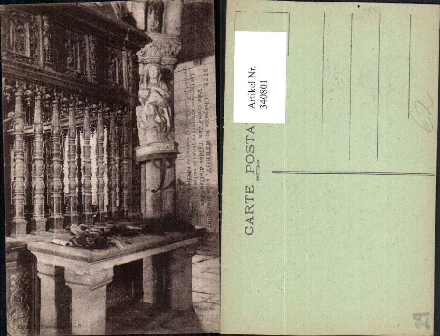 340801,Bretagne Finistere Chapelle St-Herbot Vue d#une des Tables d'offrandes Kapelle