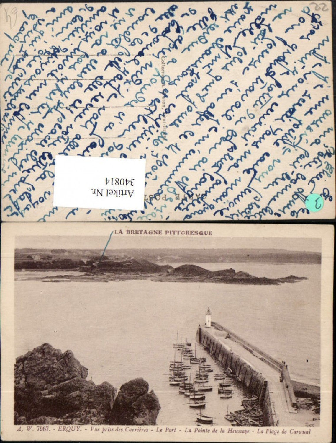 340814,Bretagne Cote-Amor Erquy Vue prise des Carrieres Le Port La Pointe de la Heussaye Hafen