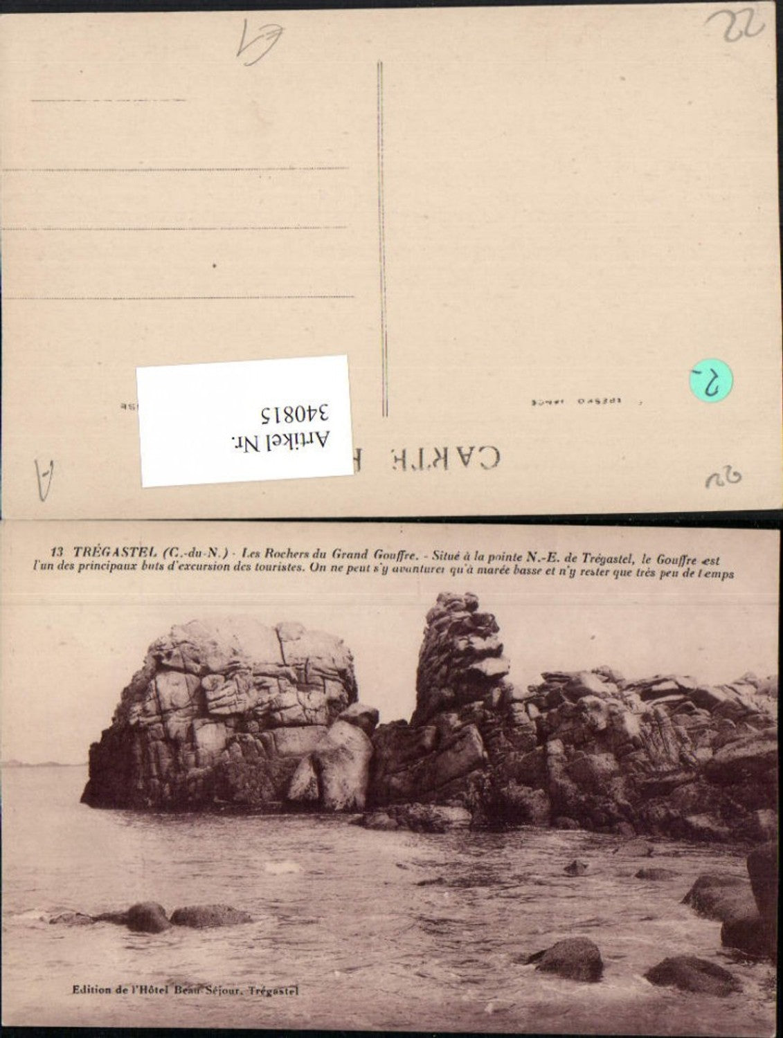 340815,Bretagne Cote-Amor Tregastel Les Rochers du Grand Gouffre Felsen Küste