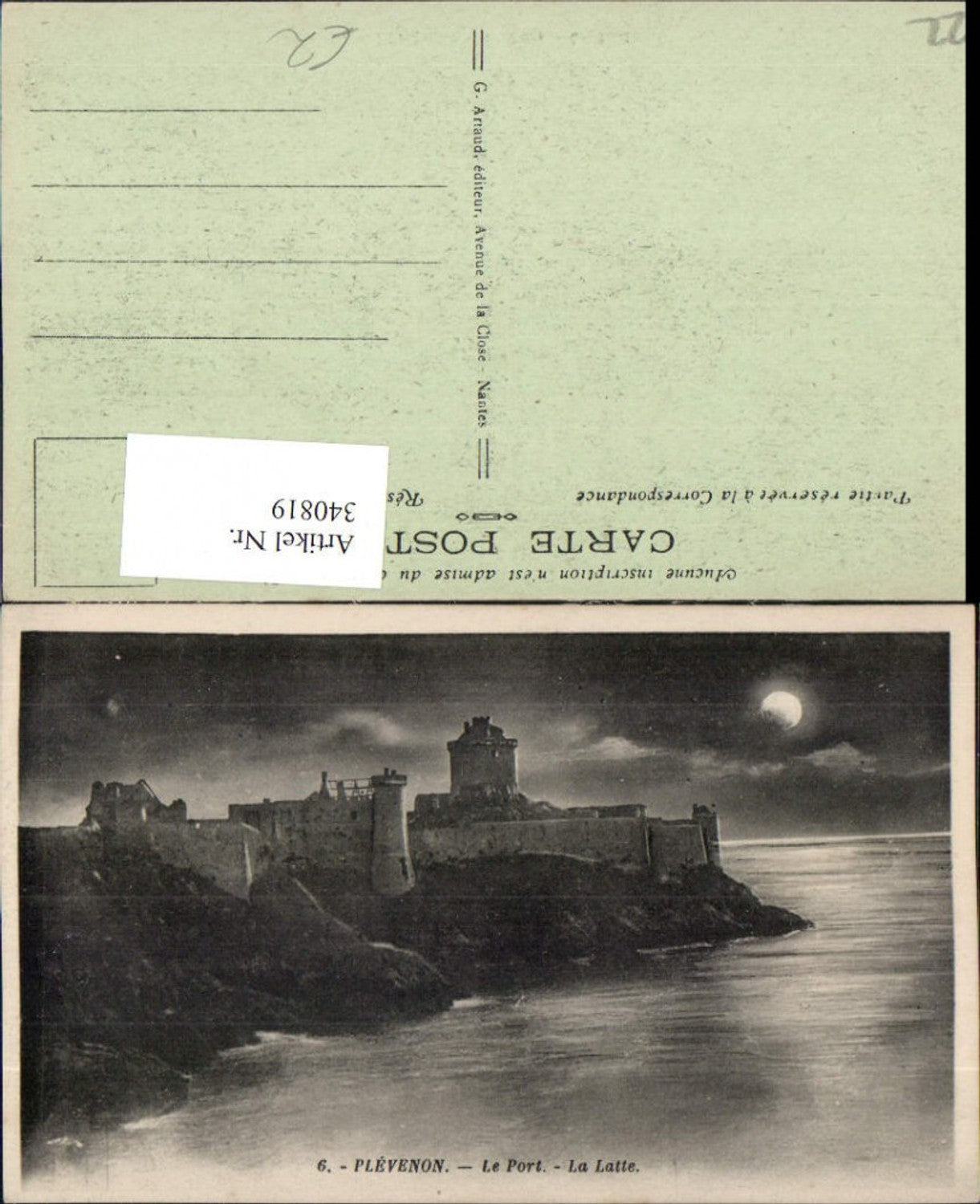 340819,Bretagne Cote-Amor Plevenon Le Port La Latte Festung Burg Mondschein