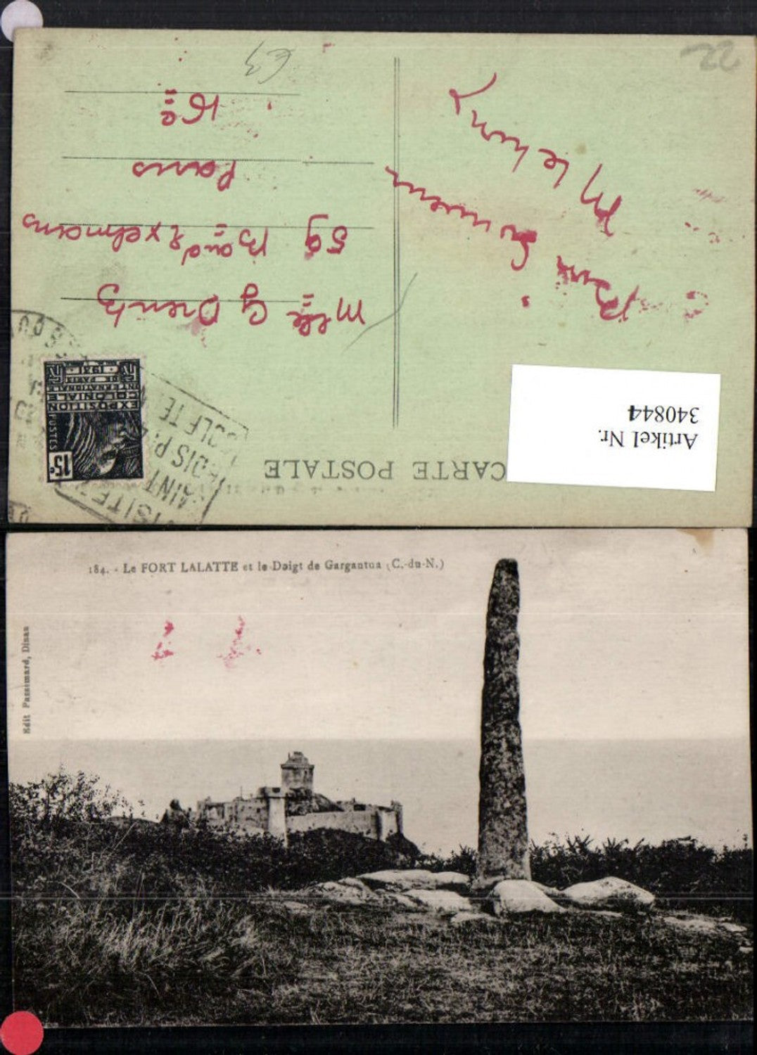 340844,Bretagne Cote-Amor Le Fort Lalatte et le Doigt de Gargantua Festung Säule