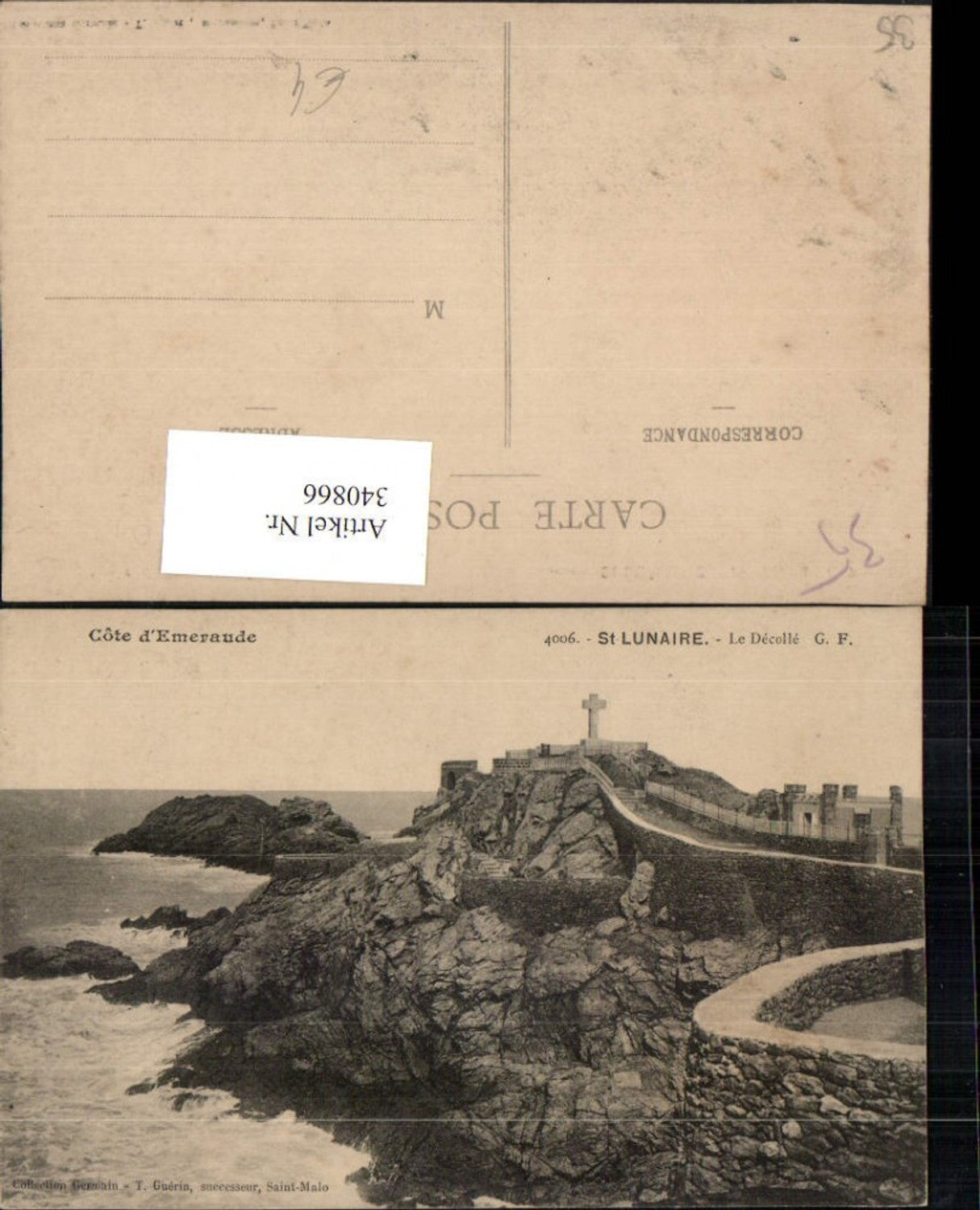 340866,Bretagne Ille-et-Vilaine St-Lunaire Le Decolle Küste Felsen Kreuz