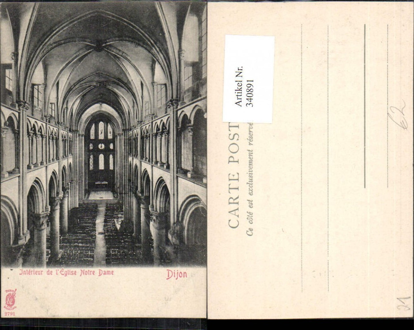 340891,Burgund Cote-Or Dijon Interieur de l'Eglise Notre-Dame Kirche Innenansicht