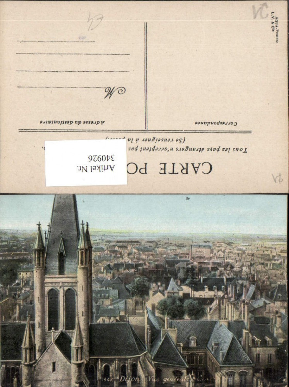 340926,Burgund Cote-Or Dijon Vue generale Totale Kirche