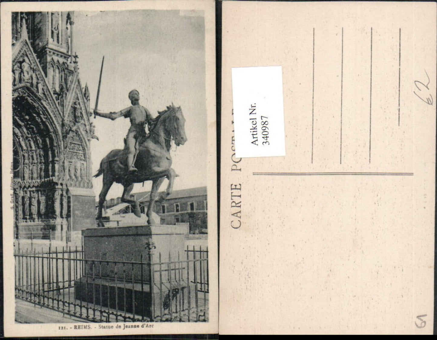 340987,Champagne-Ardenne Marne Reims Statue de Jeanne d'Arc Denkmal