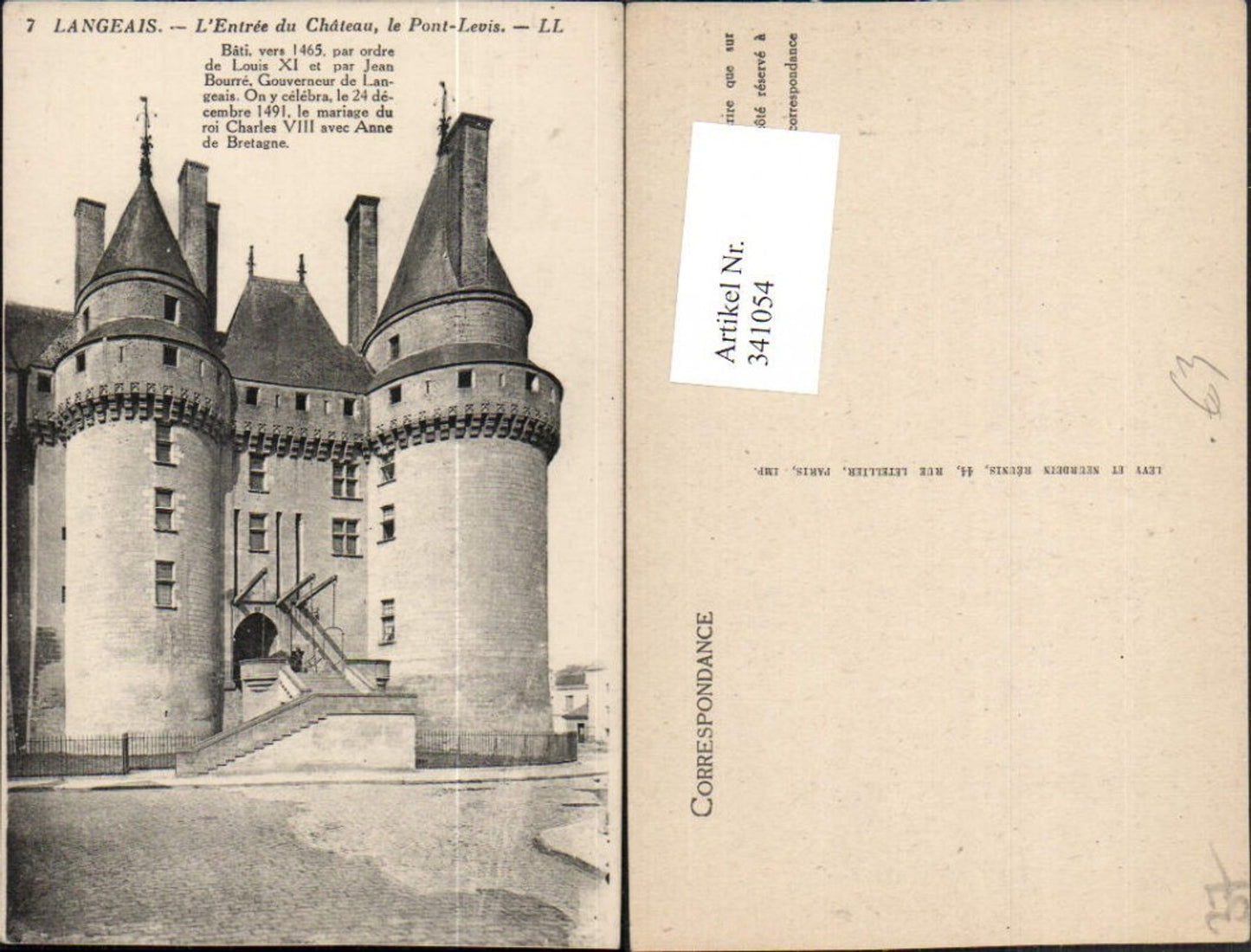 341054,Centre Indre-et-Loire Langeais L'Entree du Chateau Pont Levis Schloss Türme