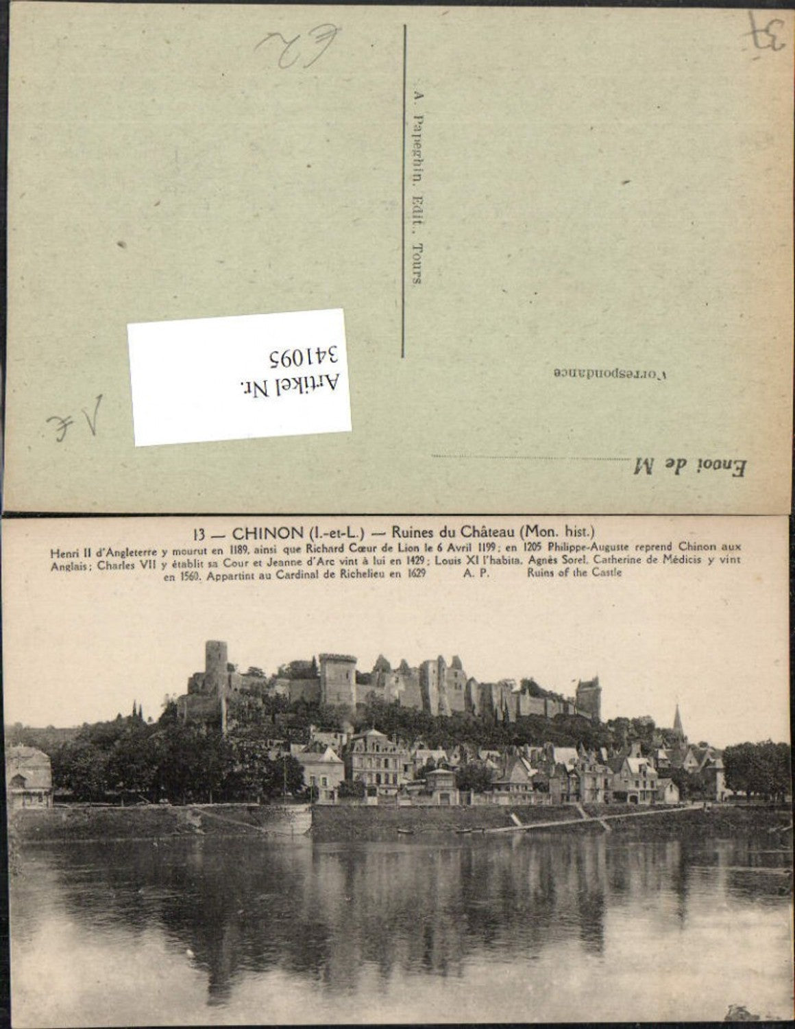 341095,Centre Indre-et-Loire Chinon Ruines du Chateau Teilansicht Schloss