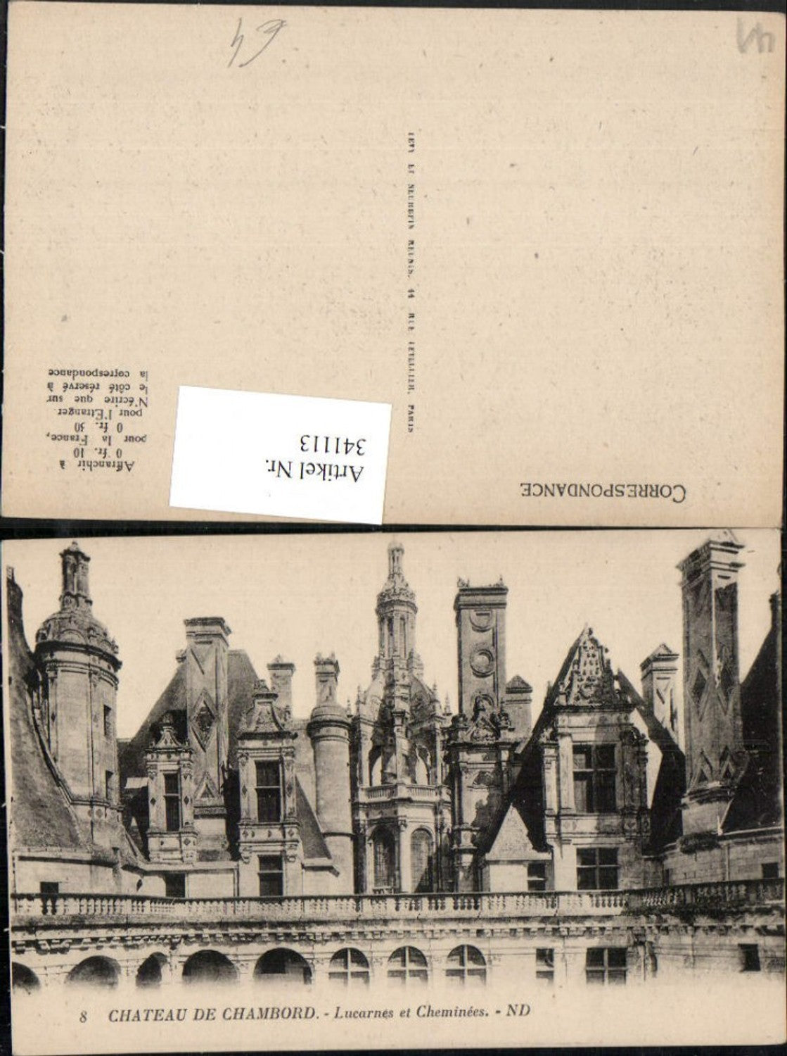 341113,Centre Loire-et-Cher Chateau de Chambord Lucarnes et Cheminees Schloss