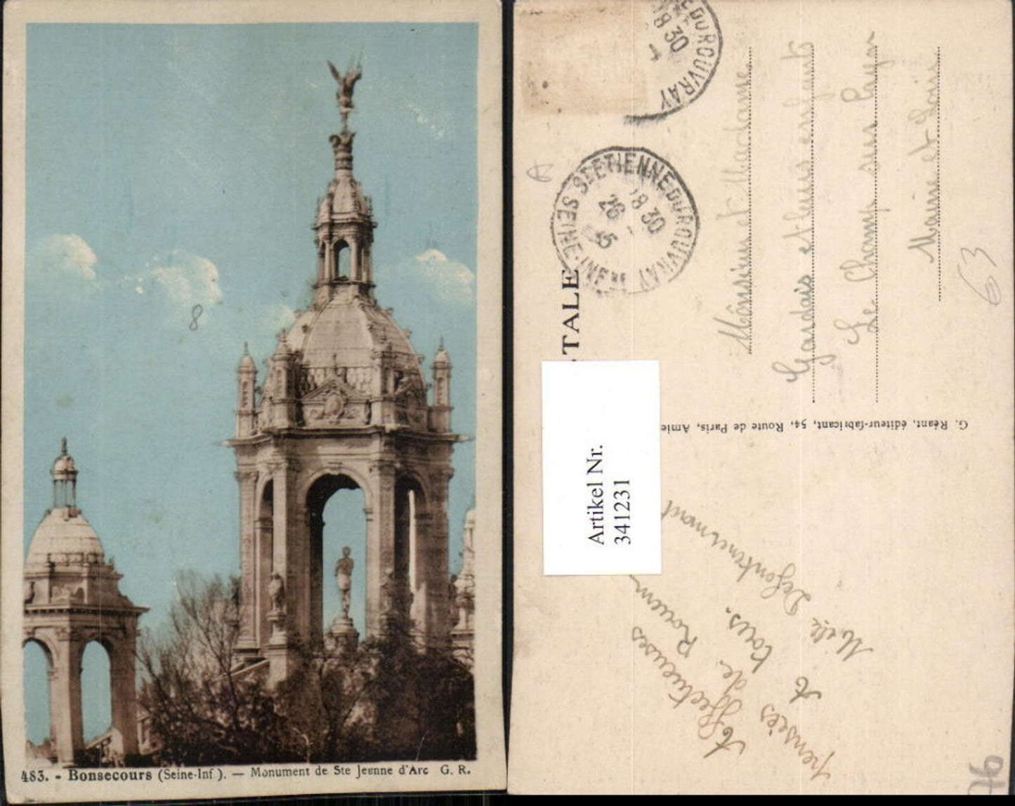 341231,Haute-Normandie Seine-Maritime Bonsecours Monument de Ste Jeanne d'Arc