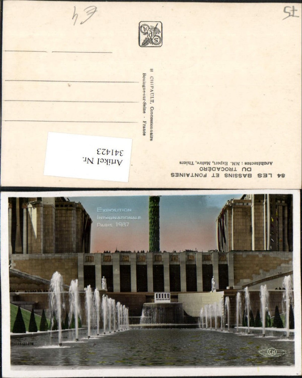 341423,Ile-de-France Paris Exposition Internationale 1937 Les Bassins et Fontaines du Trocadero
