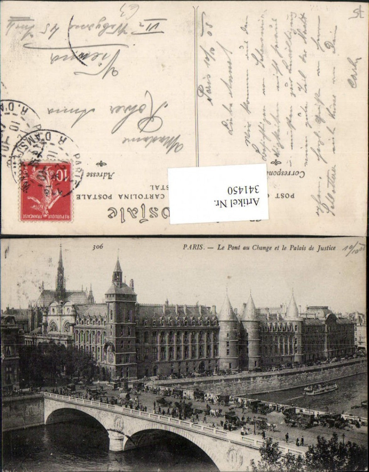 341450,Ile-de-France Paris Le Pont au Change et le Palais de Justice Brücke m. Justizpalast