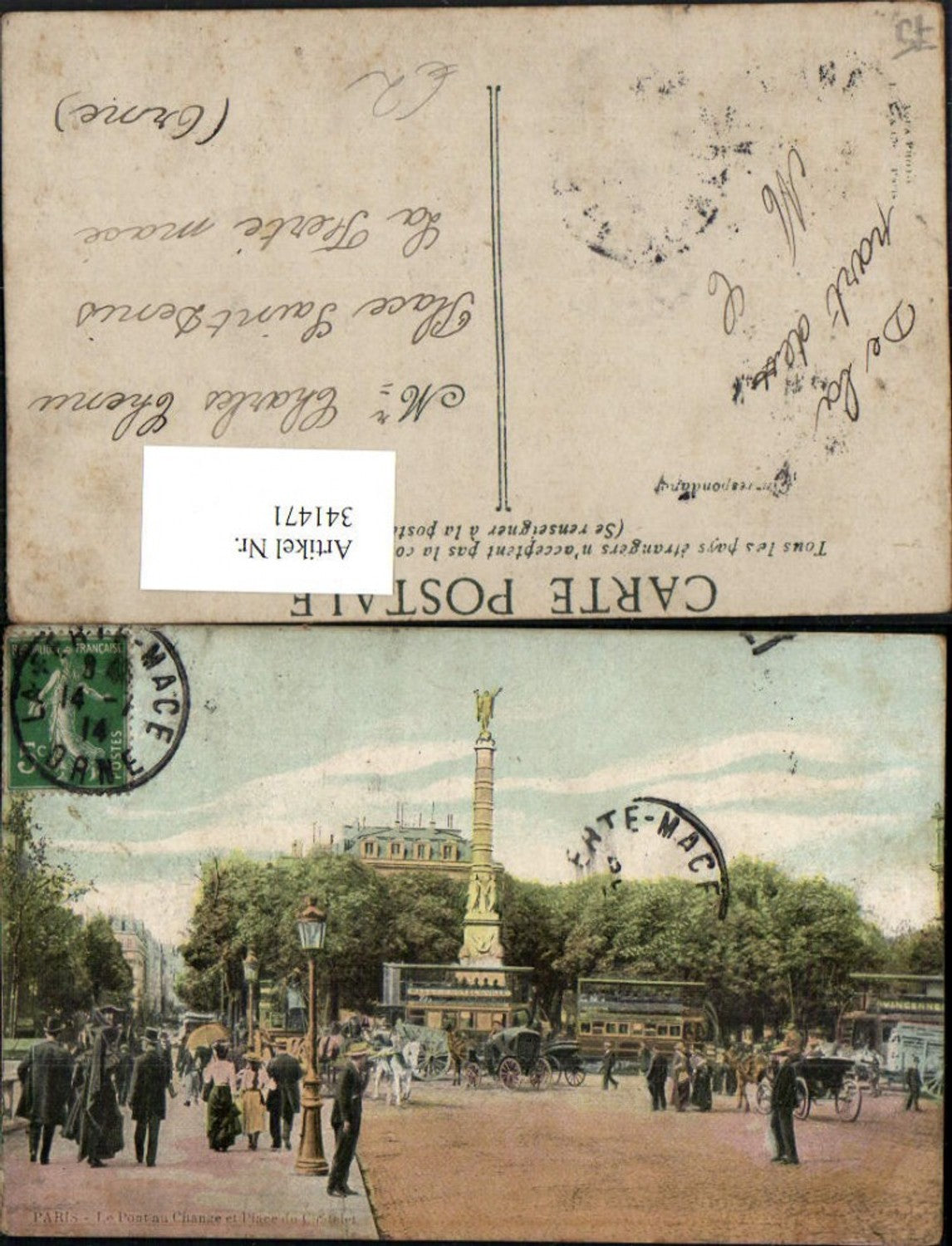 341471,Ile-de-France Paris Le Pont au Change et Place du Chatelet Säule