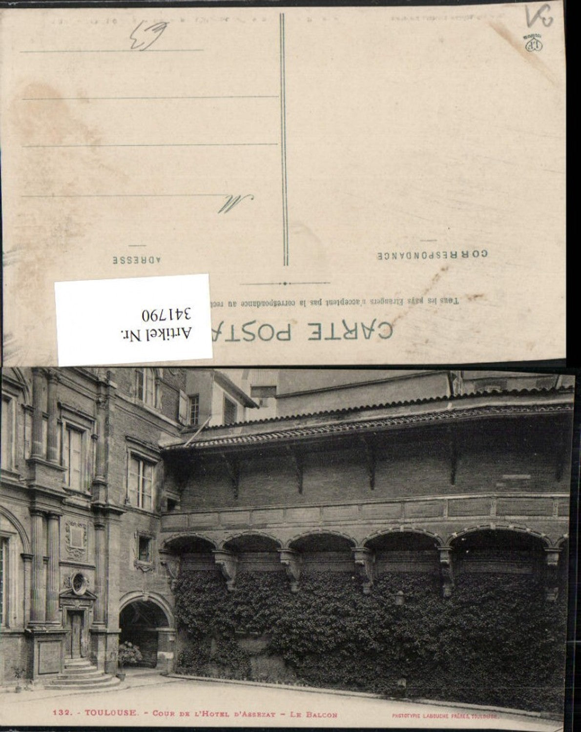 341790,Midi-Pyrenees Haute-Garonne Toulouse Cour de l'Hotel d'Assezat Balcon Balkon