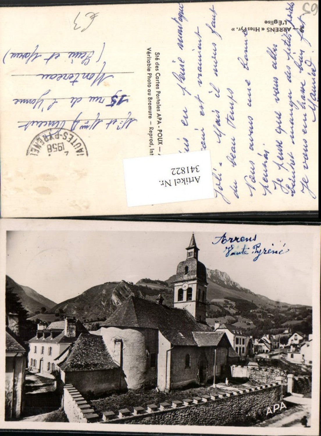 341822,Midi-Pyrenees Hautes-Pyrenees Arrens L'Eglise Kirche Bergkulisse