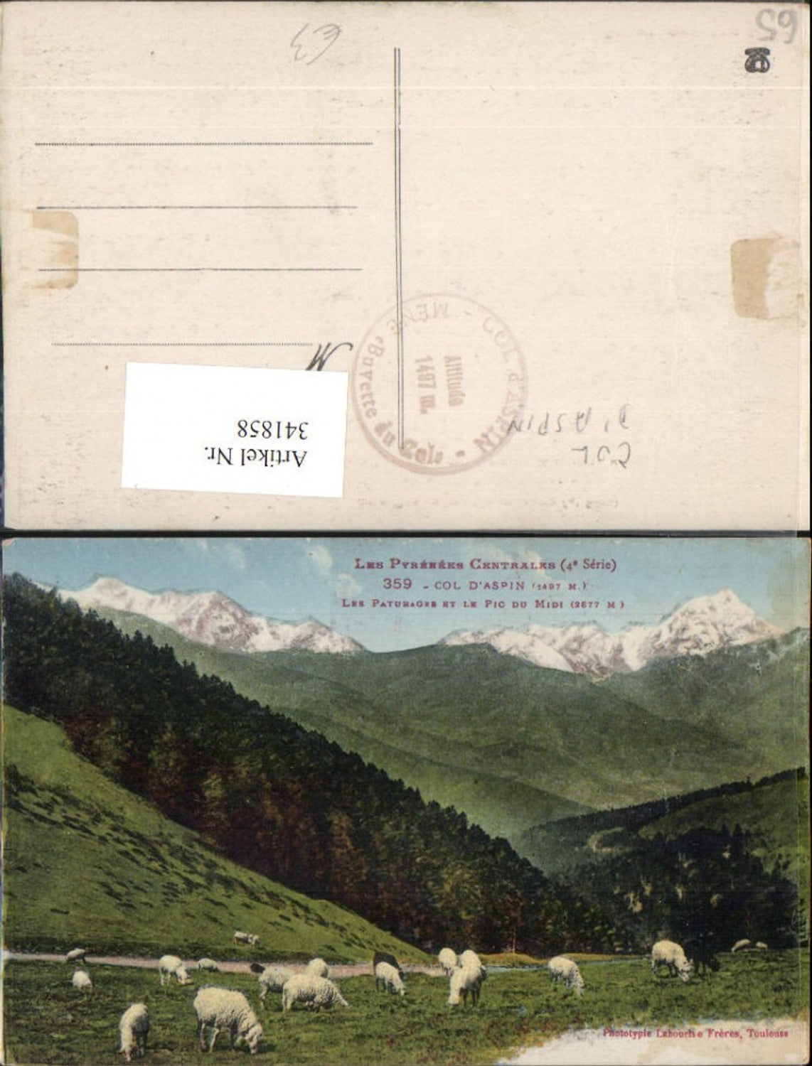 341858,Midi-Pyrenees Hautes-Pyrenees Col d'Aspin Les Paturages et le Pic du Midi mountain backdrop