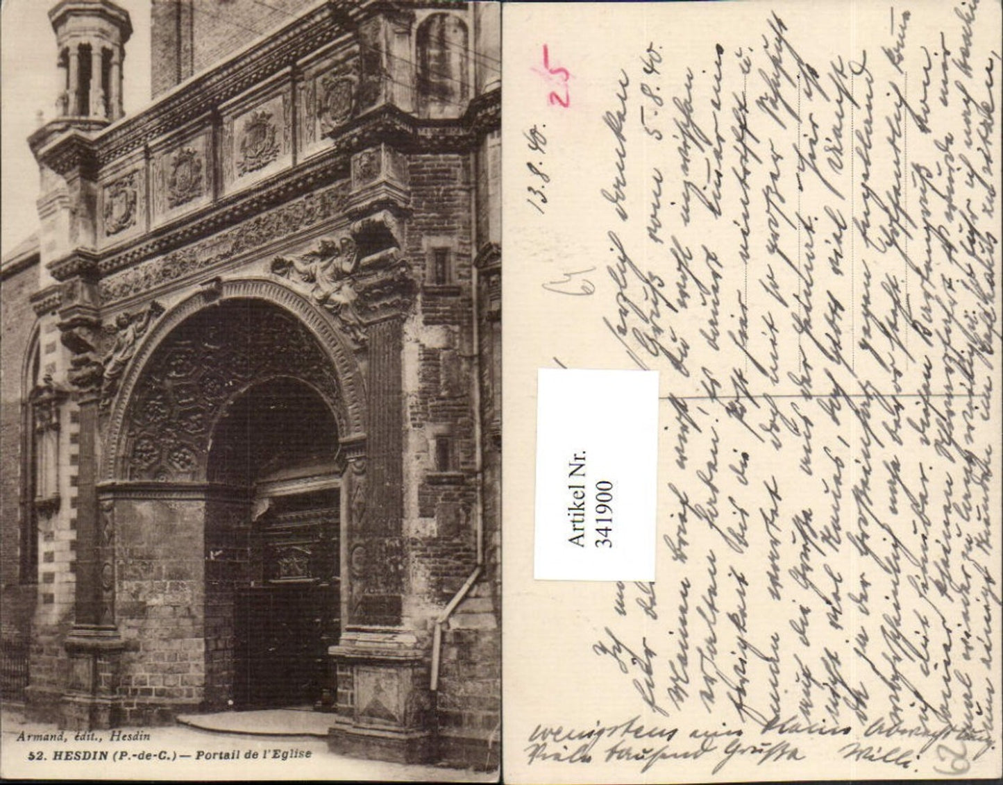 341900,Nord-Pas-de-Calais Pas-de-Calais Hesdin Portail de l'Eglise Kirchenportal