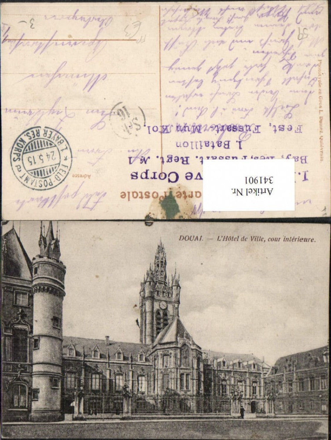 341901,Nord-Pas-de-Calais Nord Douai L'Hotel de Ville Town Hall Field Post 1st Bavarian Res. Corps