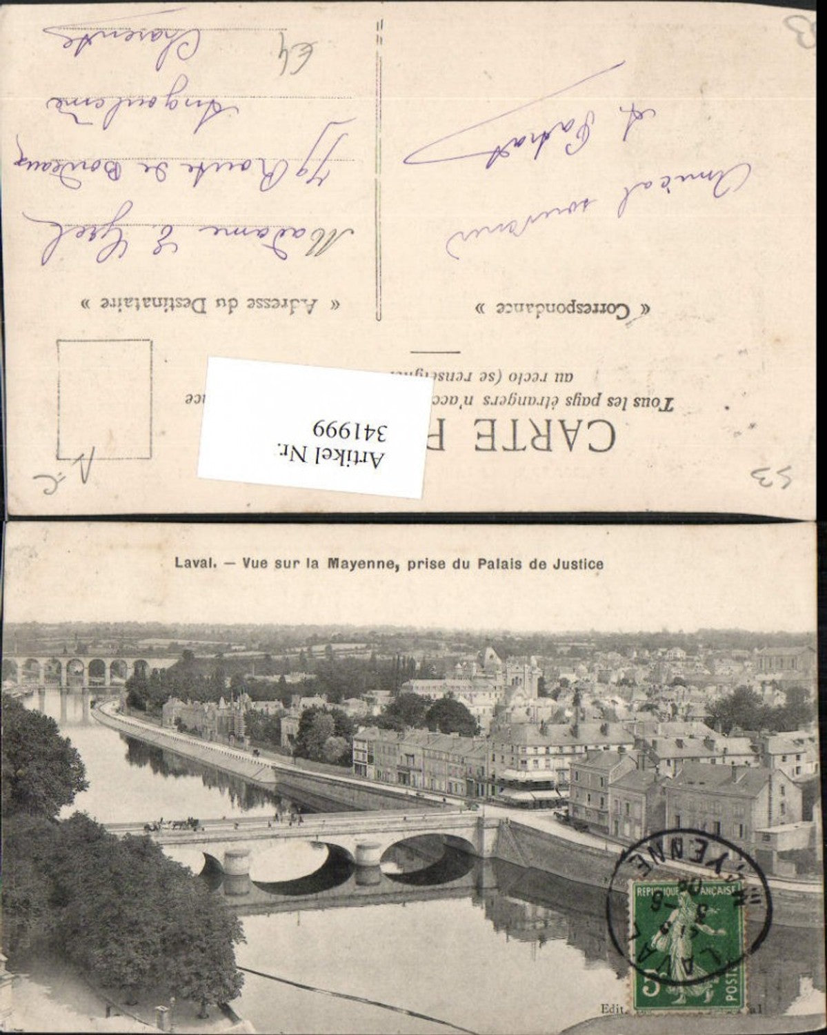 341999,Pays de la Loire Mayenne Laval Vue sur la Mayenne prize du Palais de Justice Bridges