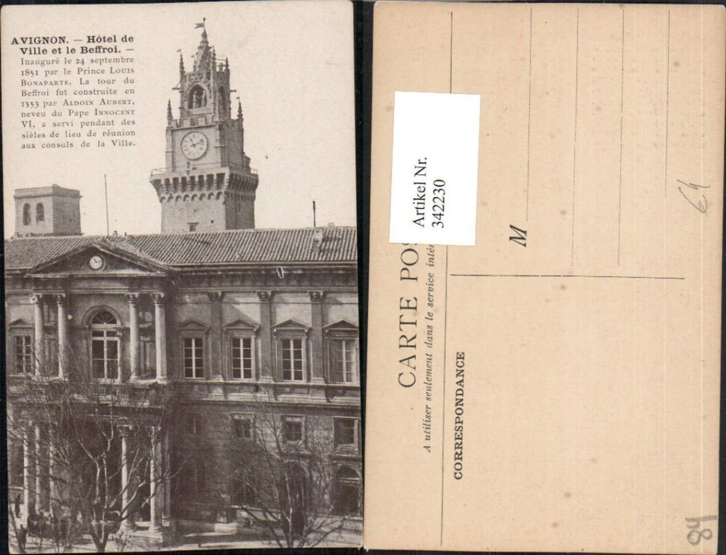 342230,Provence-Alpes-Cote-Azur Vaucluse Avignon Hotel de Ville et le Beffroi Rathaus