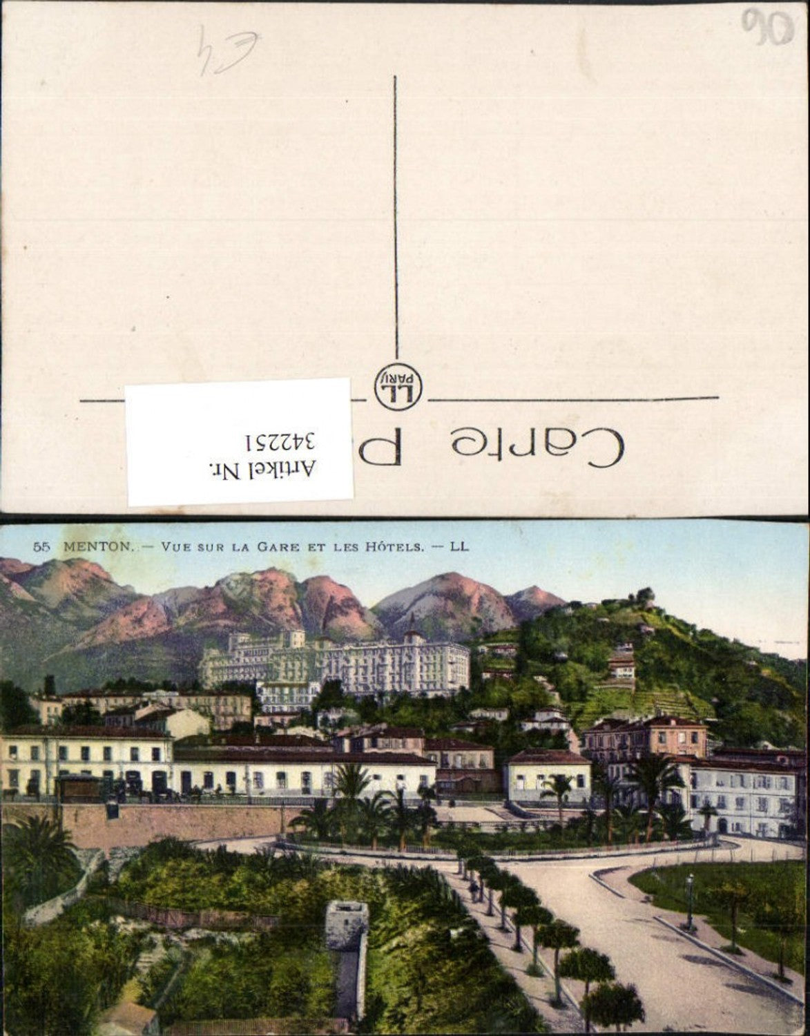 342251,Provence-Alpes-Cote-Azur Alpes-Maritimes Menton Vue sur la Gare et les Hotels Bergkulisse